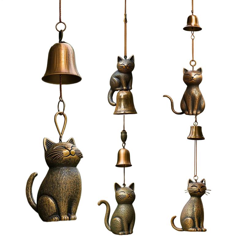 Cat Wind Chime Garden Yard Door Windchime Decorations Elegant Animals Statue Decor Outside Bells Pendant for Yard Home Balcony