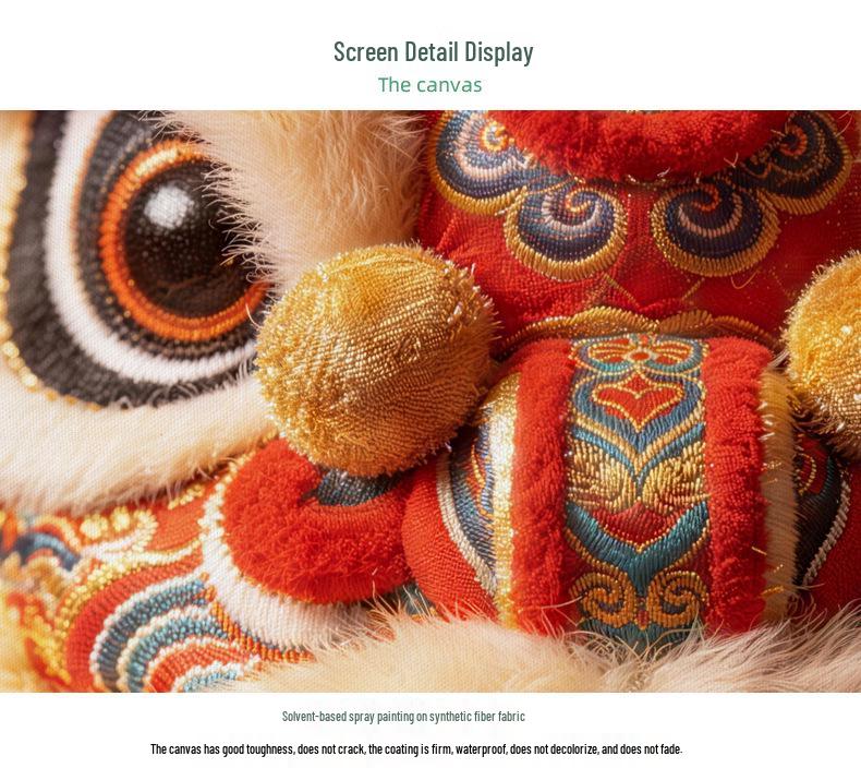 Chinese Festival Lion Dance Decorative Wall Art: Oil Canvas Mural