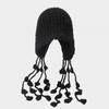 Gorro de Invierno Rojo Tejido a Mano para Mujer - Gorro con Borla para Protección de Orejas, Regalo de Navidad, Gorra de Viaje Holgada de Moda con Cuerda