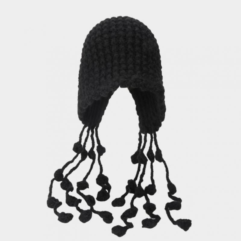 Gorro de Invierno Rojo Tejido a Mano para Mujer - Gorro con Borla para Protección de Orejas, Regalo de Navidad, Gorra de Viaje Holgada de Moda con Cuerda