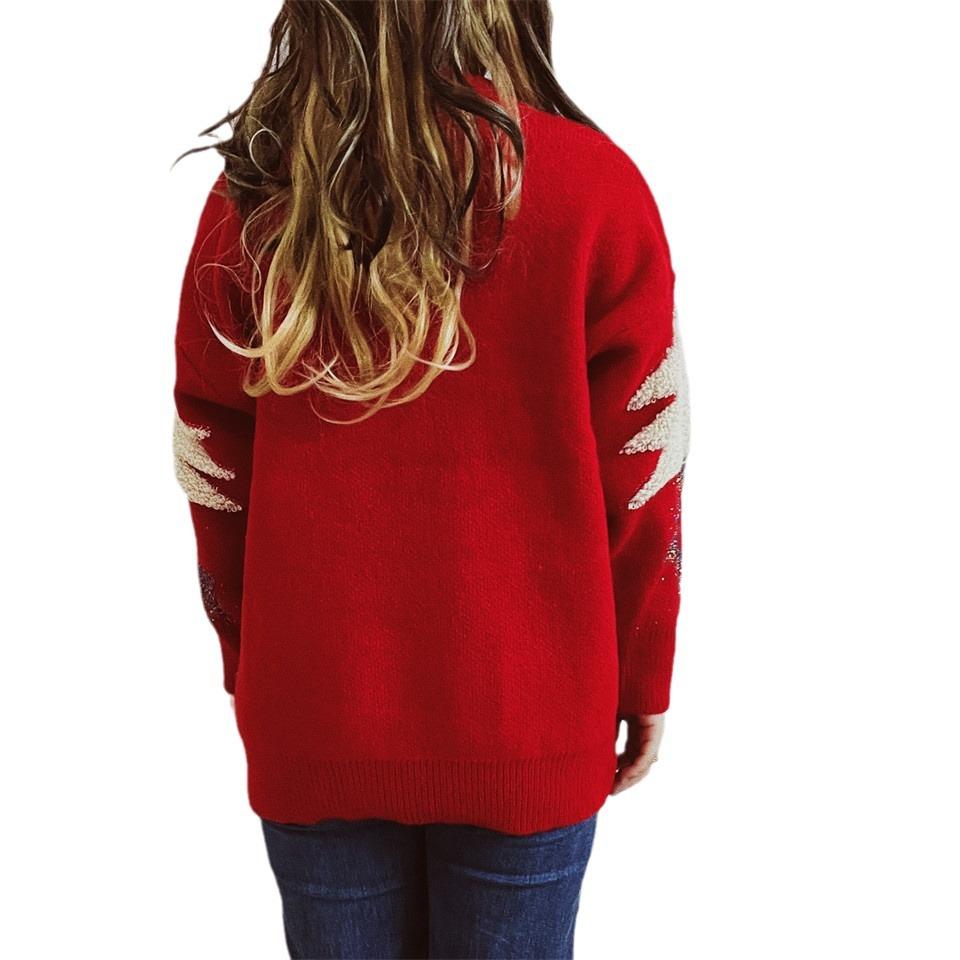 Christmas Tree Jacquard Gold Thread Knitted Round Neck Long Sleeve Loose Hoodie Thickened Christmas Sweater for Women 3533 KTB