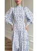 2025 Spring Loose Tie Floral Satin Long Sleeve Dress