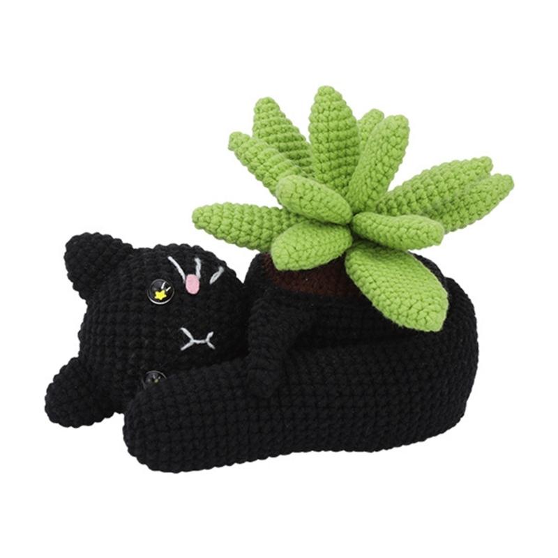 Beginners Crochet Potted Plant Kits, DIY Crochet Cat and Cactus Kits, with Yarn, Crochet Hooks, Knitting Marker, Eye 1