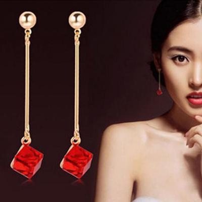 Neue koreanische Art einfache klare Strass baumeln Eardrop Frauen Hochzeit Ohrringe