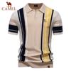 Camel 2025 Sommer Broderi Ny Herre Revers Kortermet Strikket Polo Stripete Lappverk Pluss Størrelse Kortermet Poloskjorte for Menn