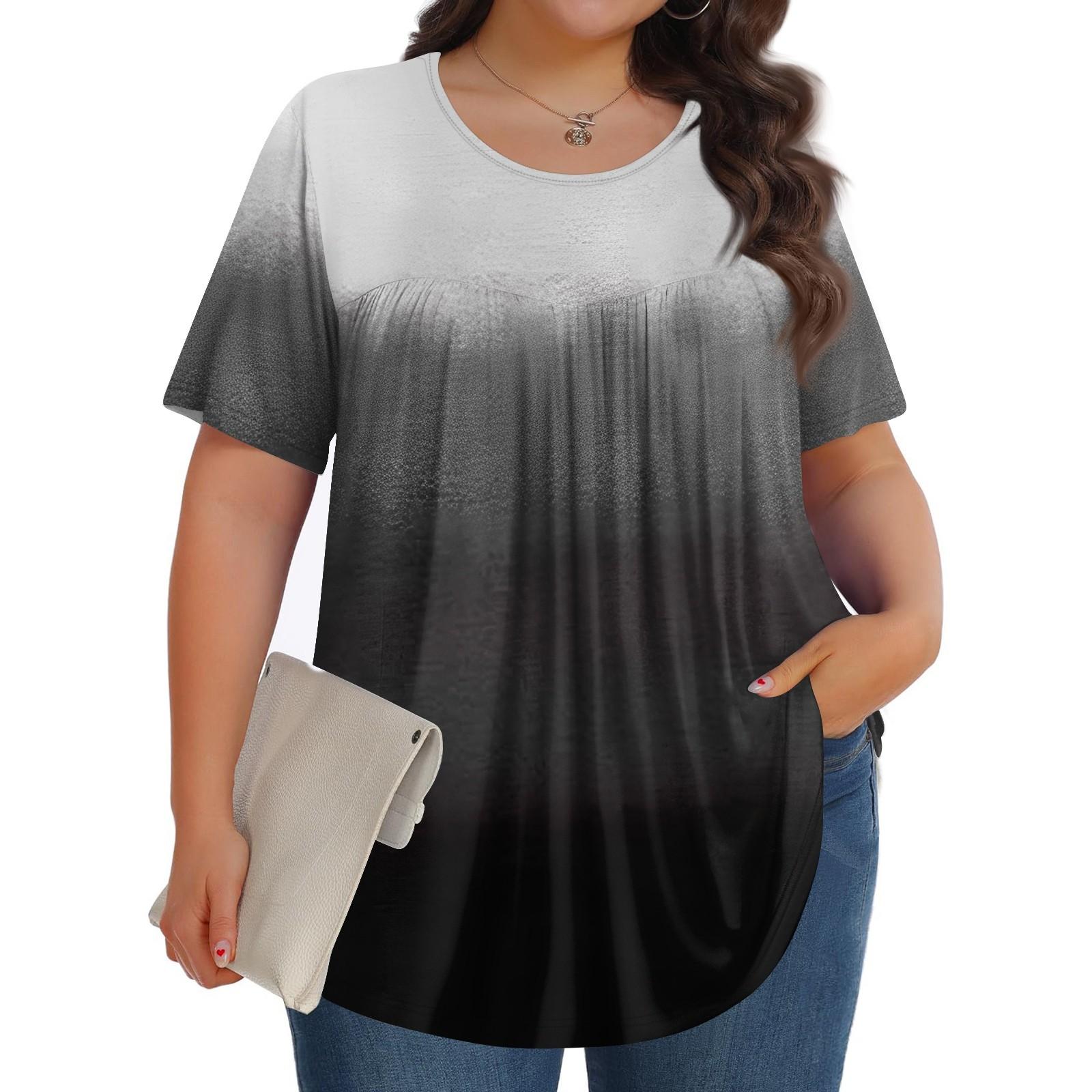 

Женский модный повседневный топ с круглым вырезом и короткими рукавами с принтом, женские топы больших размеров L чёрный