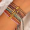 1pc Bohemian Retro Four- Cotton Rope Copper Cross Layered Adjustable Bracelet Suitable for Men and Women To Wear