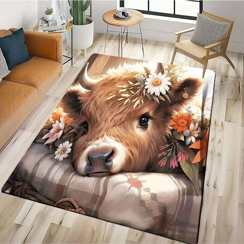 15 Size Highland Cow Printed Carpet Rugs for Home Living Room Bedroom Sofa Doormat Decor,kids Area Rug Non-slip Floor Mat