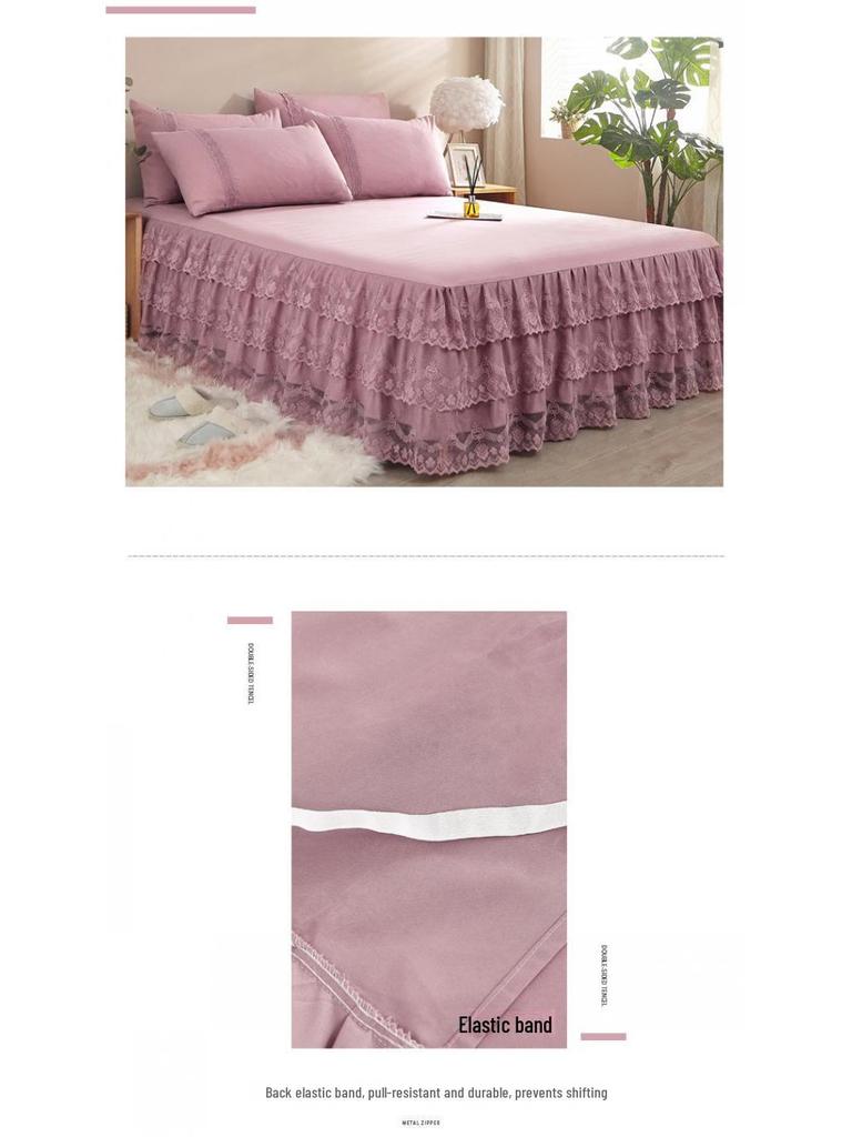 Korean Princess Style Lace Bed Skirt & Sheet 3-Piece Set