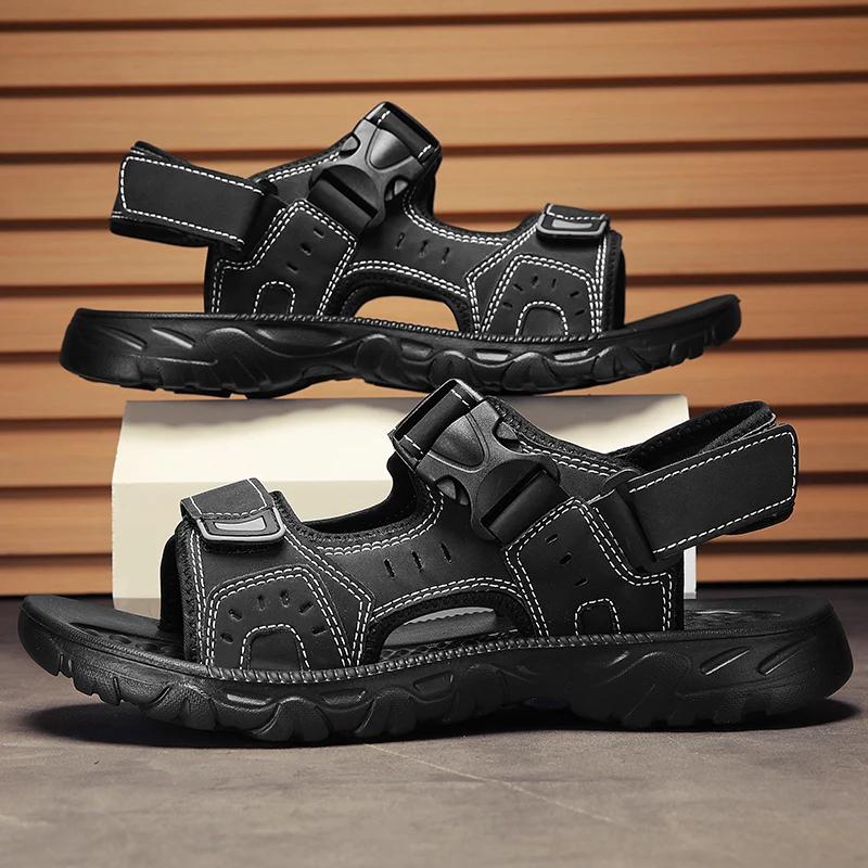 

Сандалии мужские летние повседневные дышащие тапочки нескользящие износостойкие спортивные тапочки удобные легкие походные туфли 41 чёрный