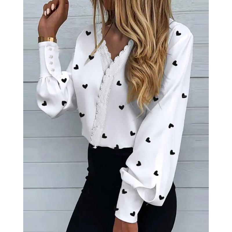 JKASHDK Women's Fashion Casual Spring Autumn Star Print Long Sleeve V-Neck Blouses & Shirts