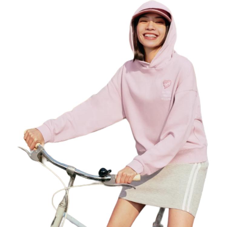 Li Ning Sports Lifestyle Serie Buchstabenprint Kapuzenpullover Langarm Sweatshirt Damen Sweatshirt Zartrosa AWDU782-3