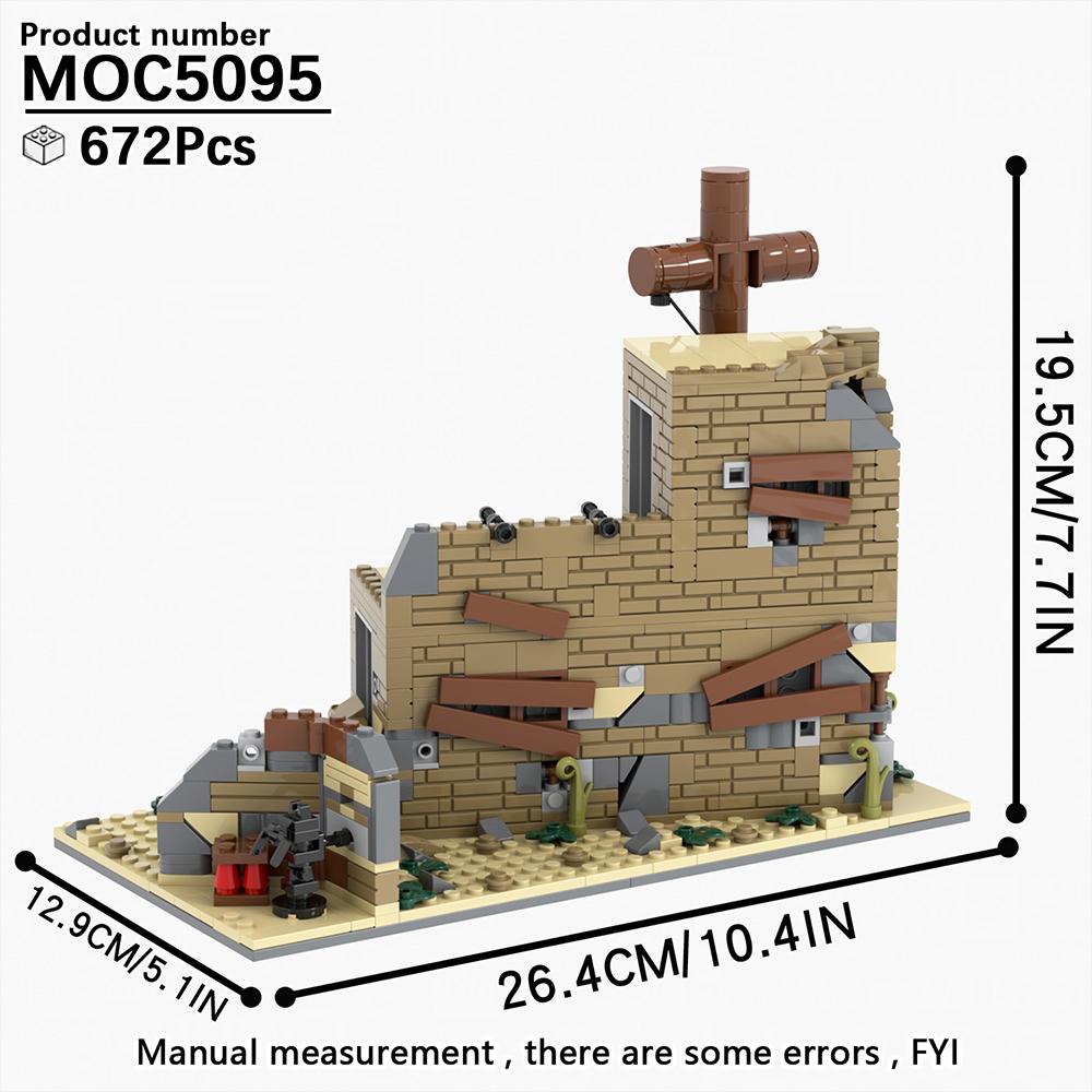 WW2 Serie Militärisches Schlachtfeld Ruinen Kriegsbezogene Bausteine Blockhaus Modell Spielzeug Mittelalterliches Geschenk für Kinder Erwachsene DIY MOC