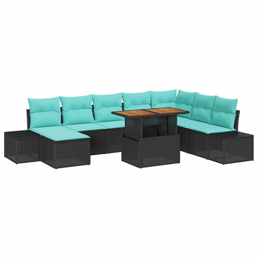 Garden Sofa Set with Cushions 9 pcs Black and Teal