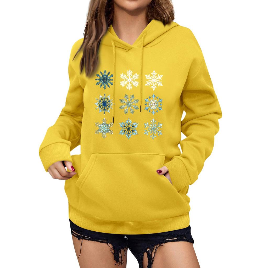 Women's Winter Christmas Printed Pullover Hooded Sweatshirt Fleece Long Sleeve Sweatshirt