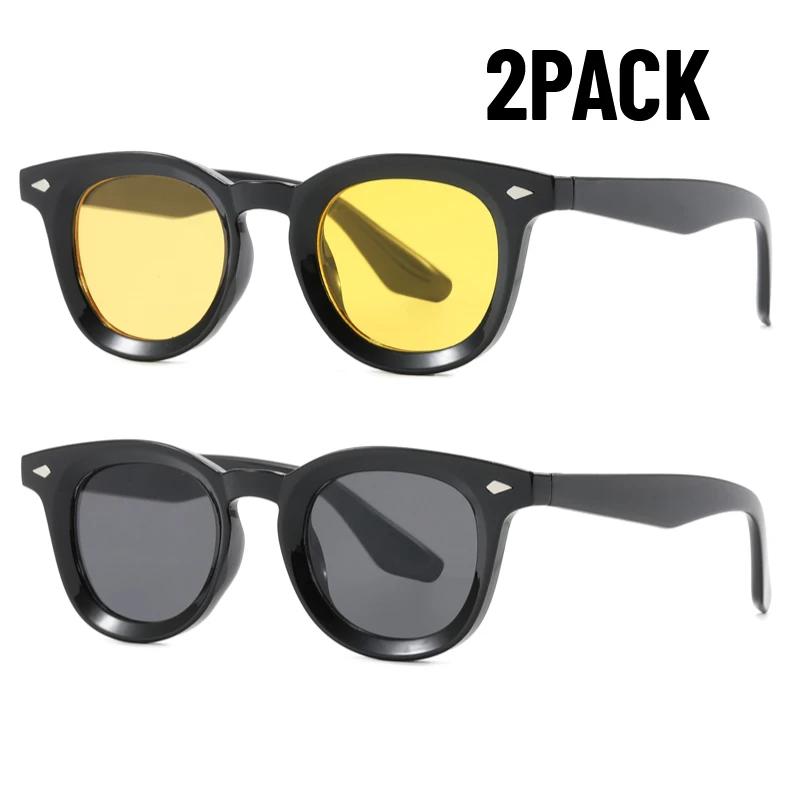 1/2PACK Luxury Designer Small Frame Sunglasses Women Men Vintage Punk Shade Rivet Concave Frame Eyeglasses