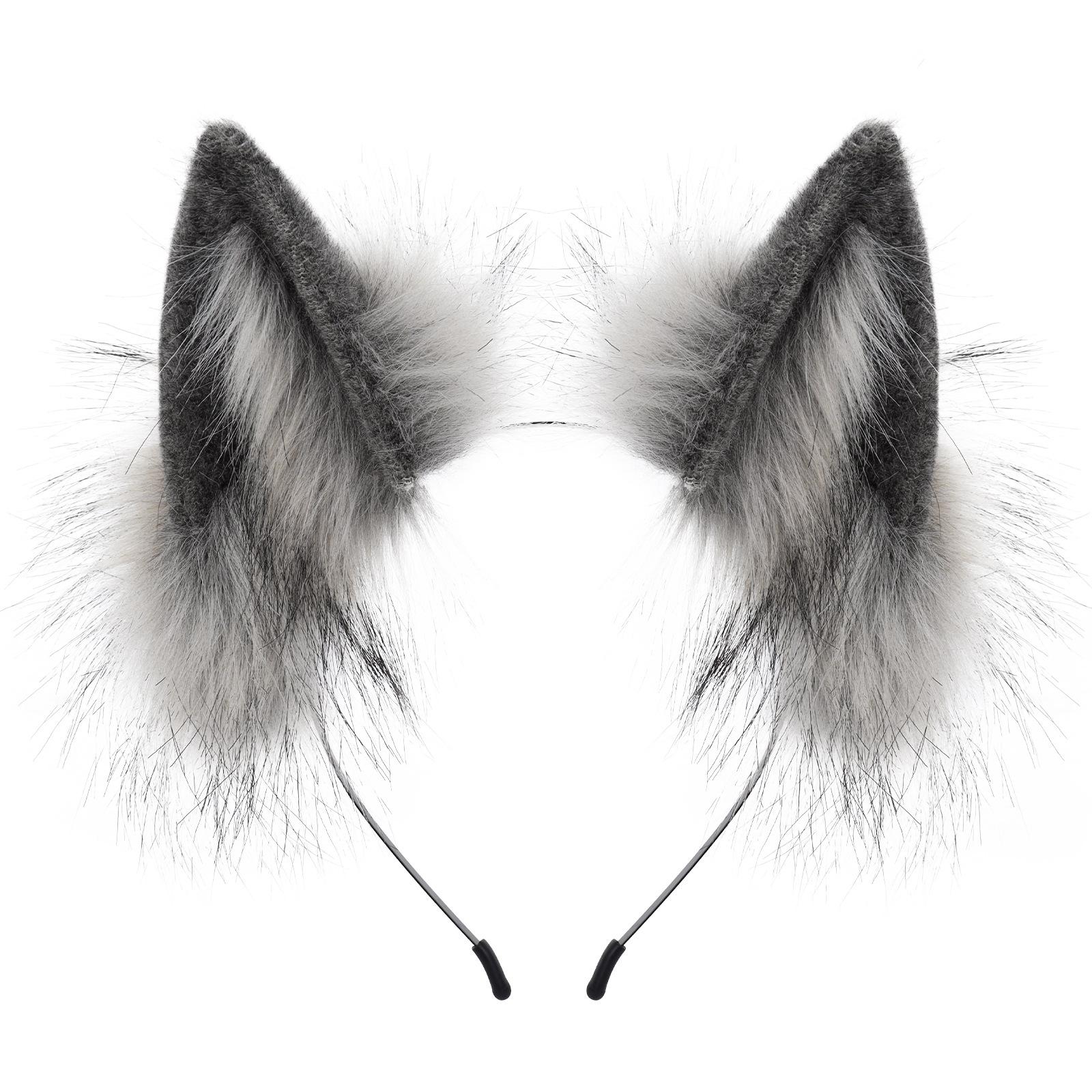Bentiță urechi de pisică drăguțe urechi de vulpe urechi de animal simulate bentiță culoare solidă japoneză accesorii păr Lolita Dark gray gray