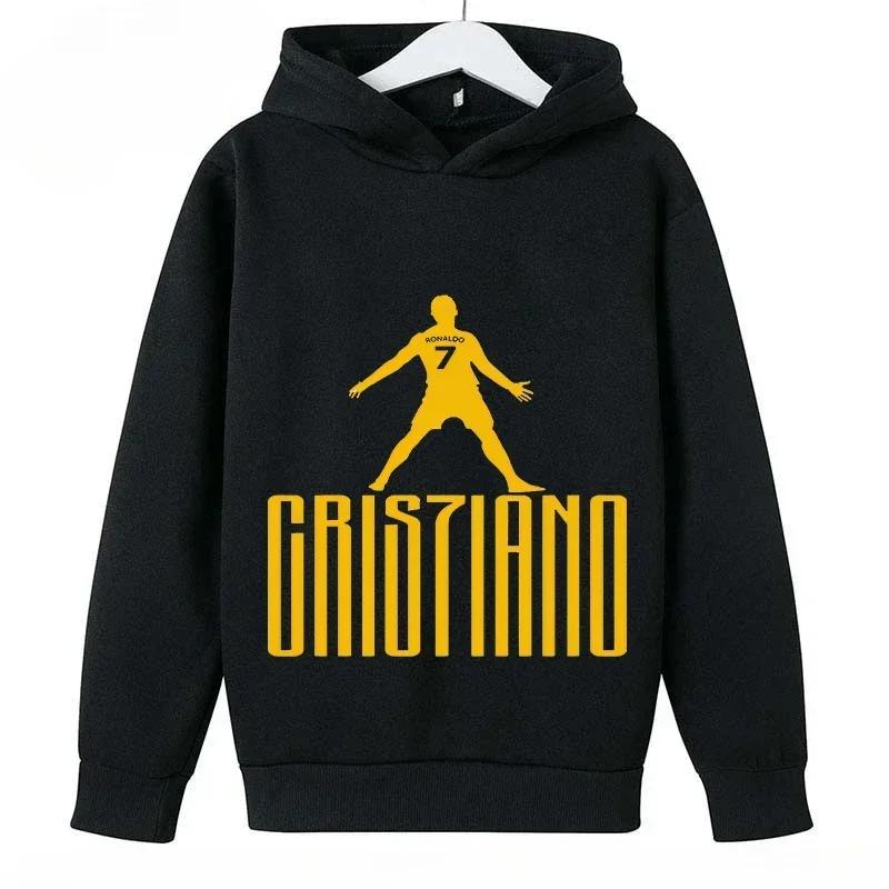 Autumn Winter Football Star Ronaldo Mendes Printed Hoodies Casual Warm Sports Long Sleeved Children's Boy and Girl Kids Unisex Hooded Sweatshirts