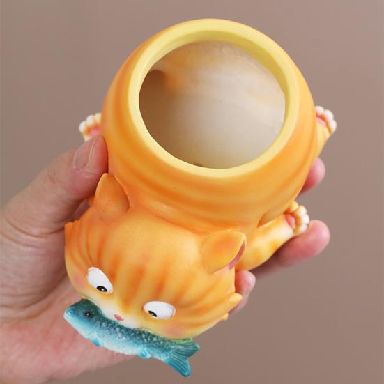 Animal Flower Pot Cat Dog Succulents Pots Resin Planter with Drainage Hole for Succulents Home Office Desk Decoration