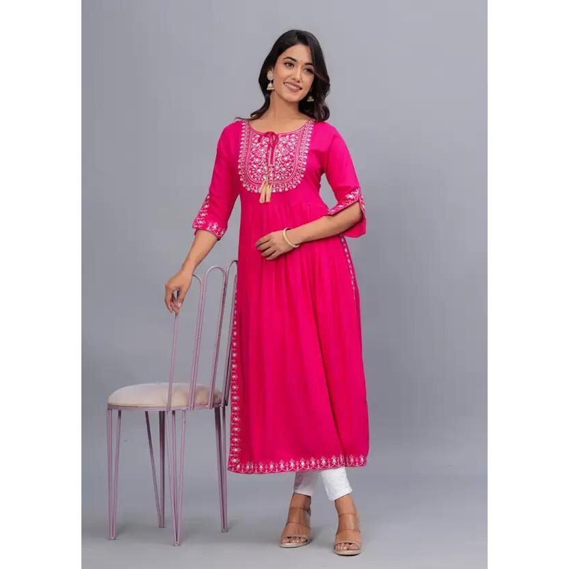 Women Embroidered Rayon Ethnic Kurta Party Wear Bollywood Top Tunic Kurti Dress VF-20205