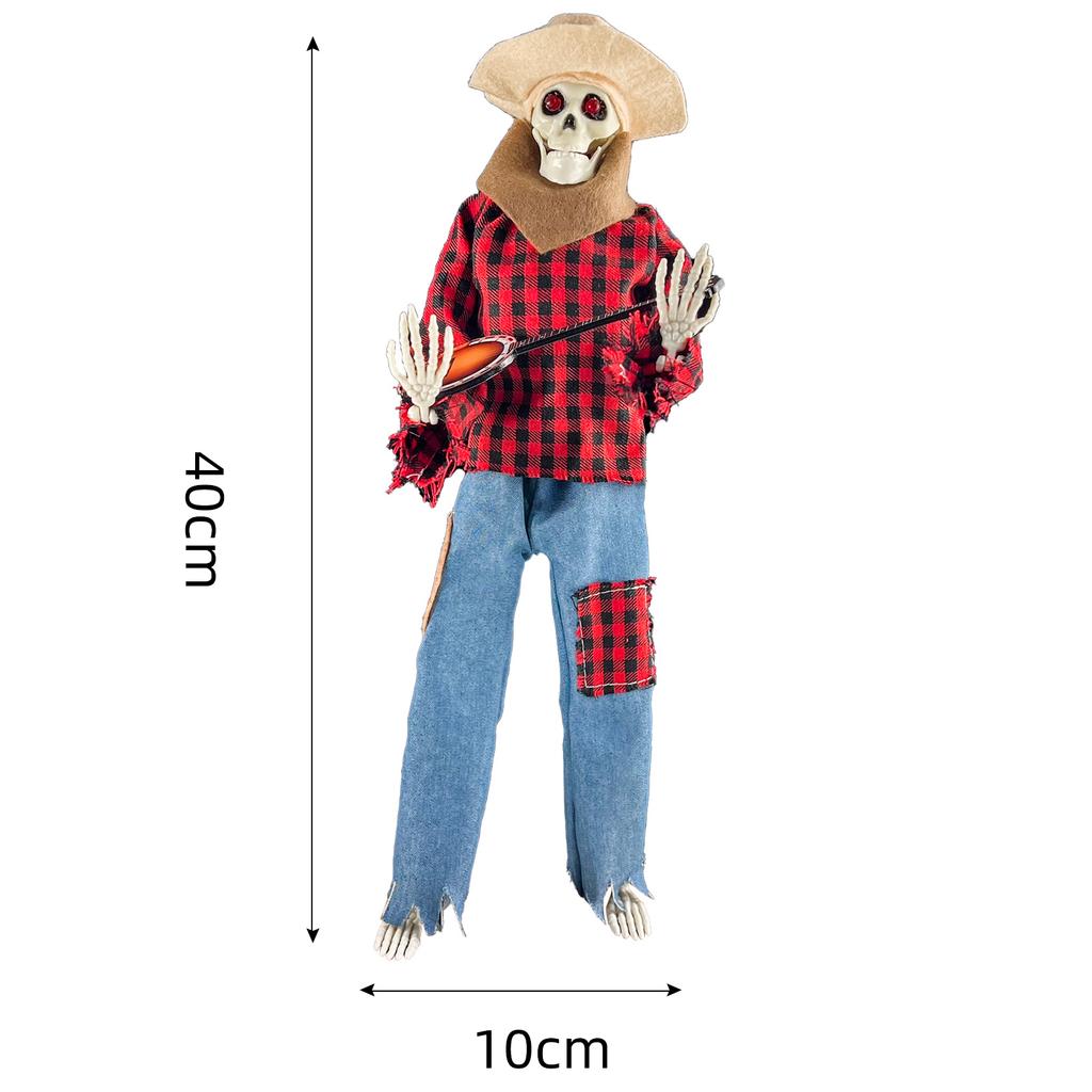 Animated Halloween Decoration Posable Toy Plastic Skeleton Halloween Decor Haunted House Decor With Movable Joints Lighting Eyes