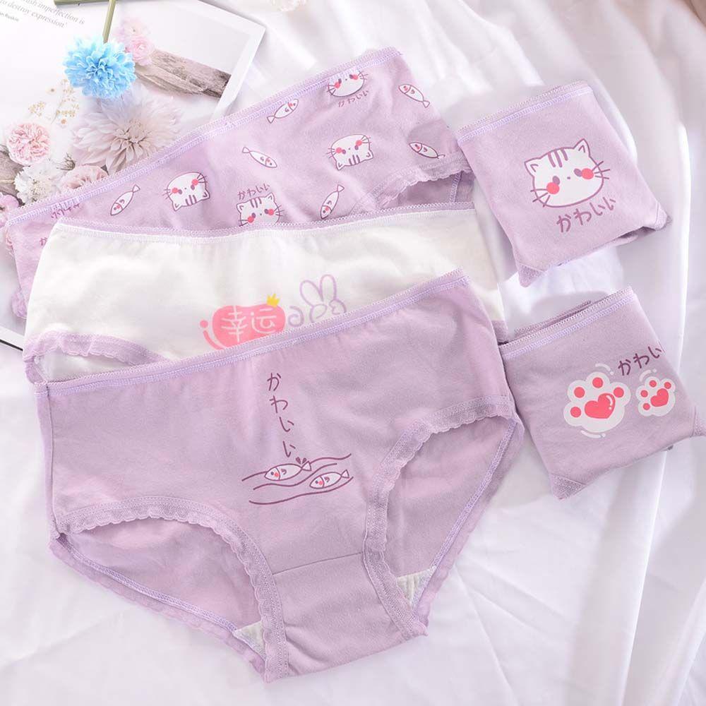 

Девушка Милая Лолита Мультфильм Кошачья Лапка Хлопок Кот Трусы Нижнее Белье Женские Трусики L-A