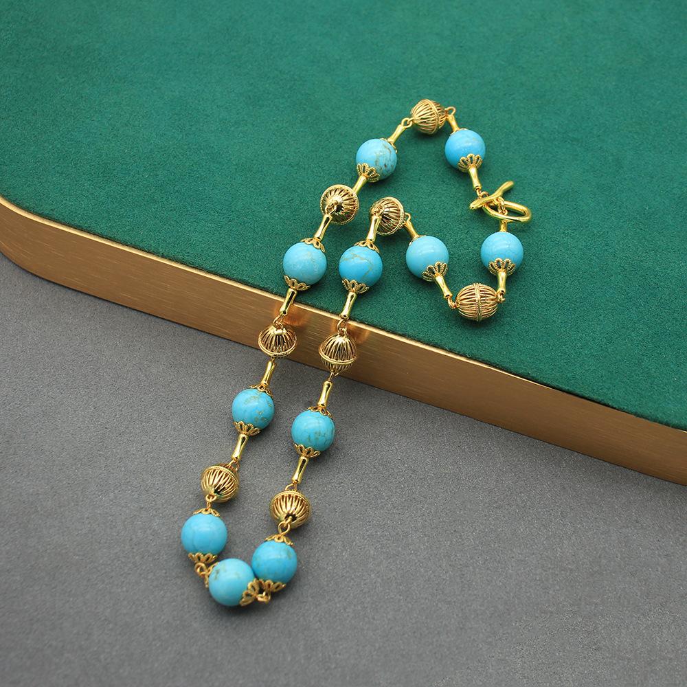 Small Fresh Turquoise Necklace Ot Buckle Retro Temperament Seaside Vacation Style Necklace