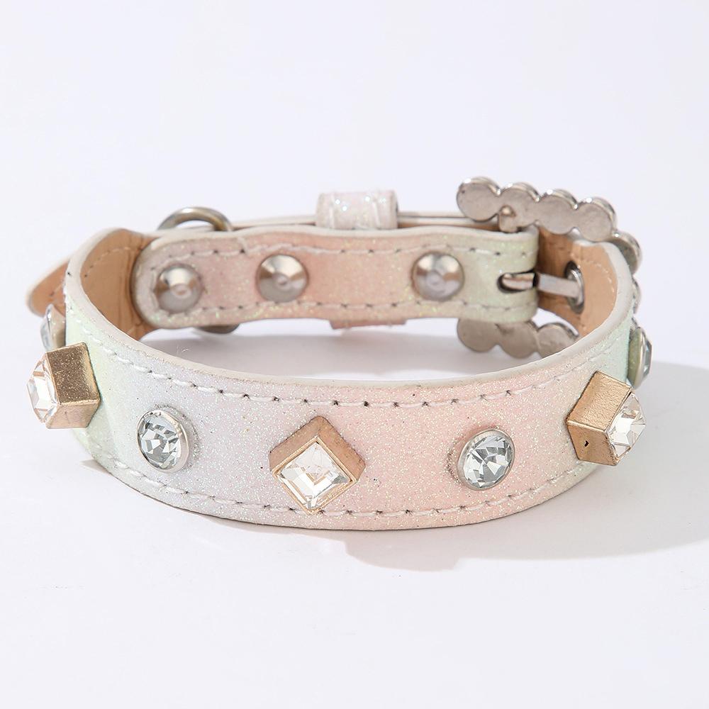 PU Dog Collar Artificial Leather Rhinestone Puppy Necklace Pendant Pet Cat Collar 1