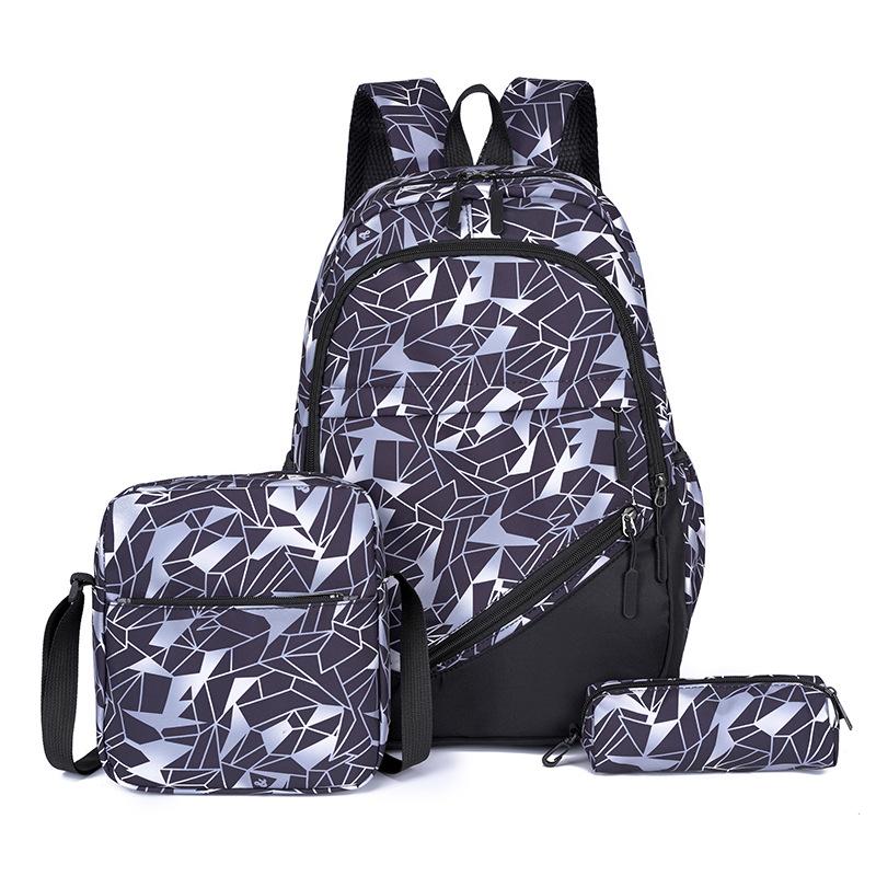 

Рюкзак большой емкости для девочек и мальчиков с геометрическим принтом школьной сумки средней школы серый