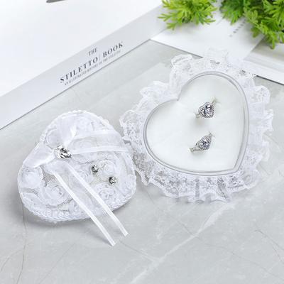 Ringbox Herz Hochzeit Spitze Halter Kissen Zeremonie Kissen Schmuck Träger Weiß Form Boxen Perle Strass Etui Liebe Heiratsantrag
