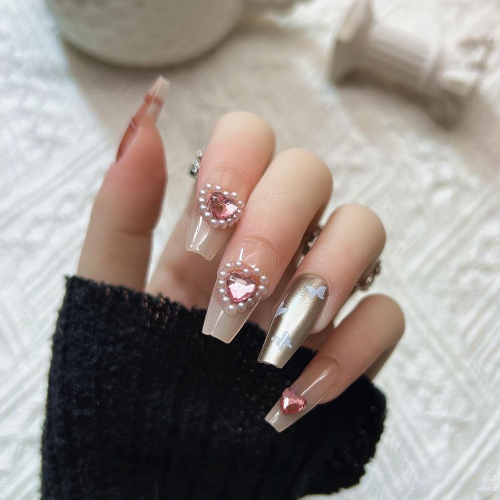 Premium Long Sparkle Handmade Faux Nails - Brightening Nail Art Stickers