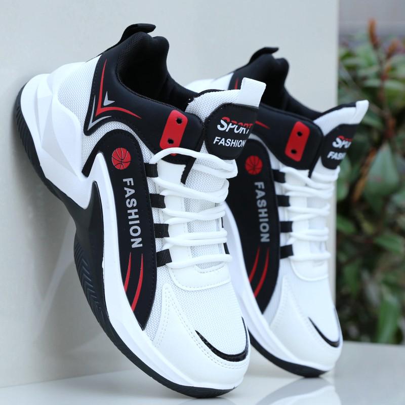 Men's High-Top Mesh Basketball Shoes, Breathable Non-Slip Sports Sneakers for Spring/Summer - Versatile White Running Shoes for Students
