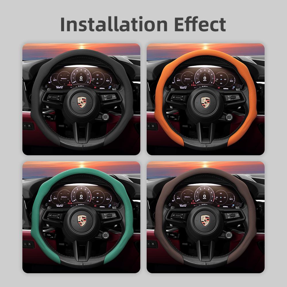 Suitable for Porsche Snap-On Steering Wheel Cover, Anti-Slip, Sweat-Absorbent, Perforated, Breathable Protective Cover, Macan Cayenne Taycan Panamera