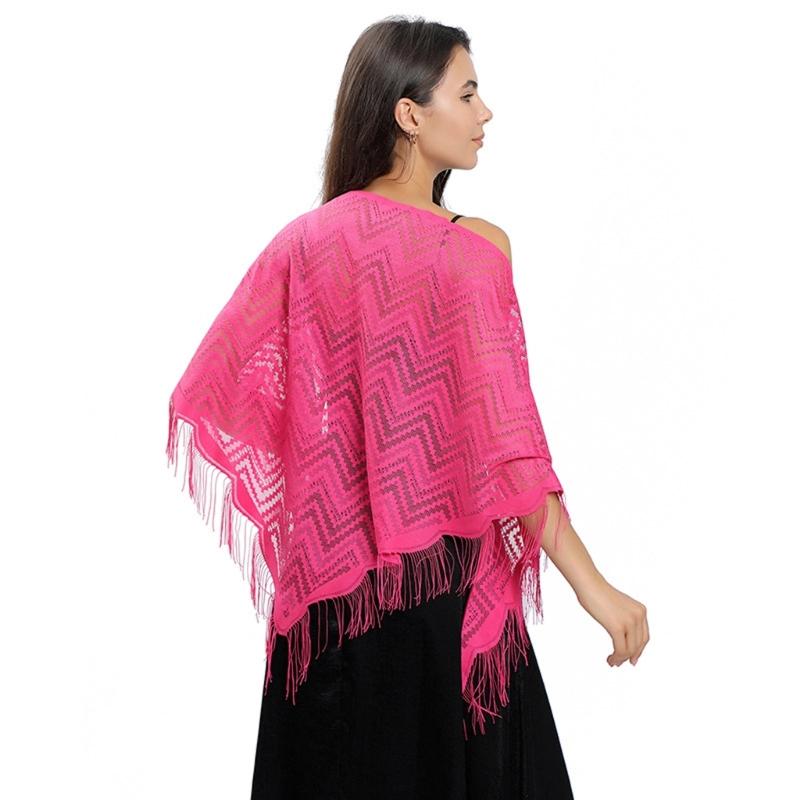 Women's Triangle Lace Shawl with Tassels Waved Shoulder Wrap Shawl Scarf for Bridal Gowns and Evening Parties