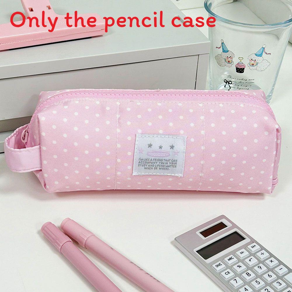 Minimalist Canvas Pencil Case With Dot Print Design For Students Desk Organizer Storage