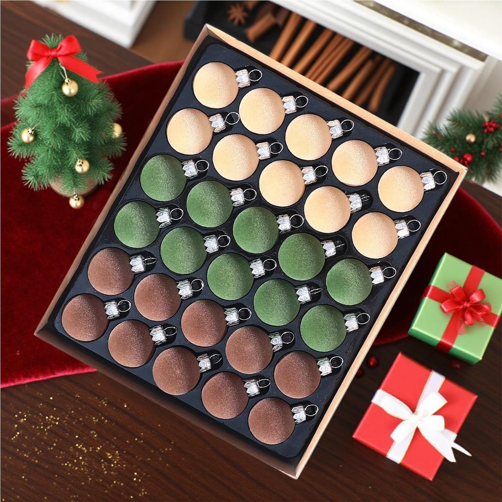 30 Christmas Tree Balls Decorations 3cm Small Plush Flocking Balls Set Hanging Christmas Tree Decorations Balls For Holiday