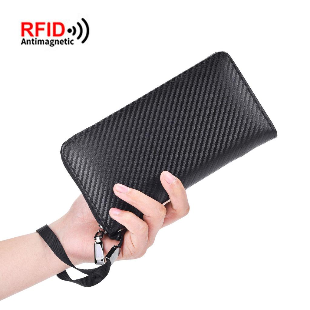 Men's RFID Anti-Theft Carbon Fiber Wallet - Large Capacity with Multi-Card Slots and Coin Purse