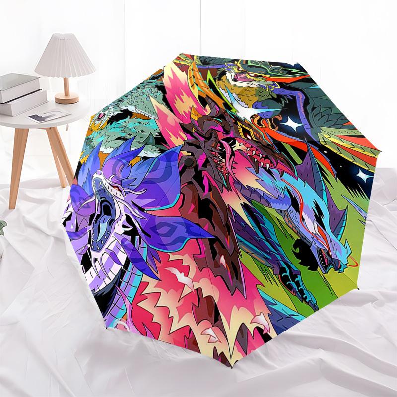 

1pc Fantasy Dragon Design Automatic Folding Umbrella, Portable 3-Fold Design, 8-Bone Iron Frame Outdoor Umbrella, Ideal Gift for Fans, Travelers, Dail