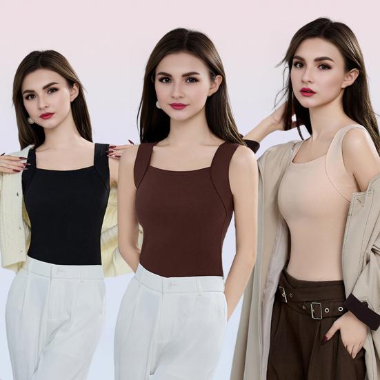 Thermal Tank Top for Womem Sleeveless Camisole Shirt with Bulit-in Bra Warm Undershirt Base Layer for Cold Weather