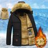 Herren Winter Herbst Work Outwear Parka Schwarz Fleecegefüttert Dick Warm Kapuze Pelzkragen Mantel Größe Plüschjacke