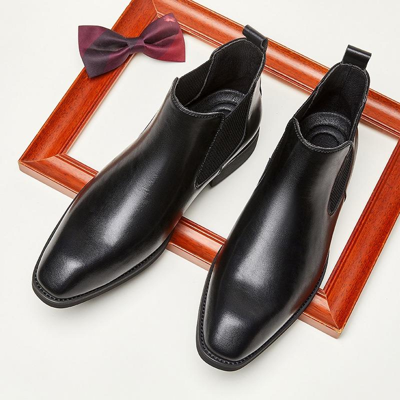 Mens Chelsea Boots Italian Genuine Leather Boot Fashion Casual High-top Boots Business Dress Boots for Men Classic Ankle Booties