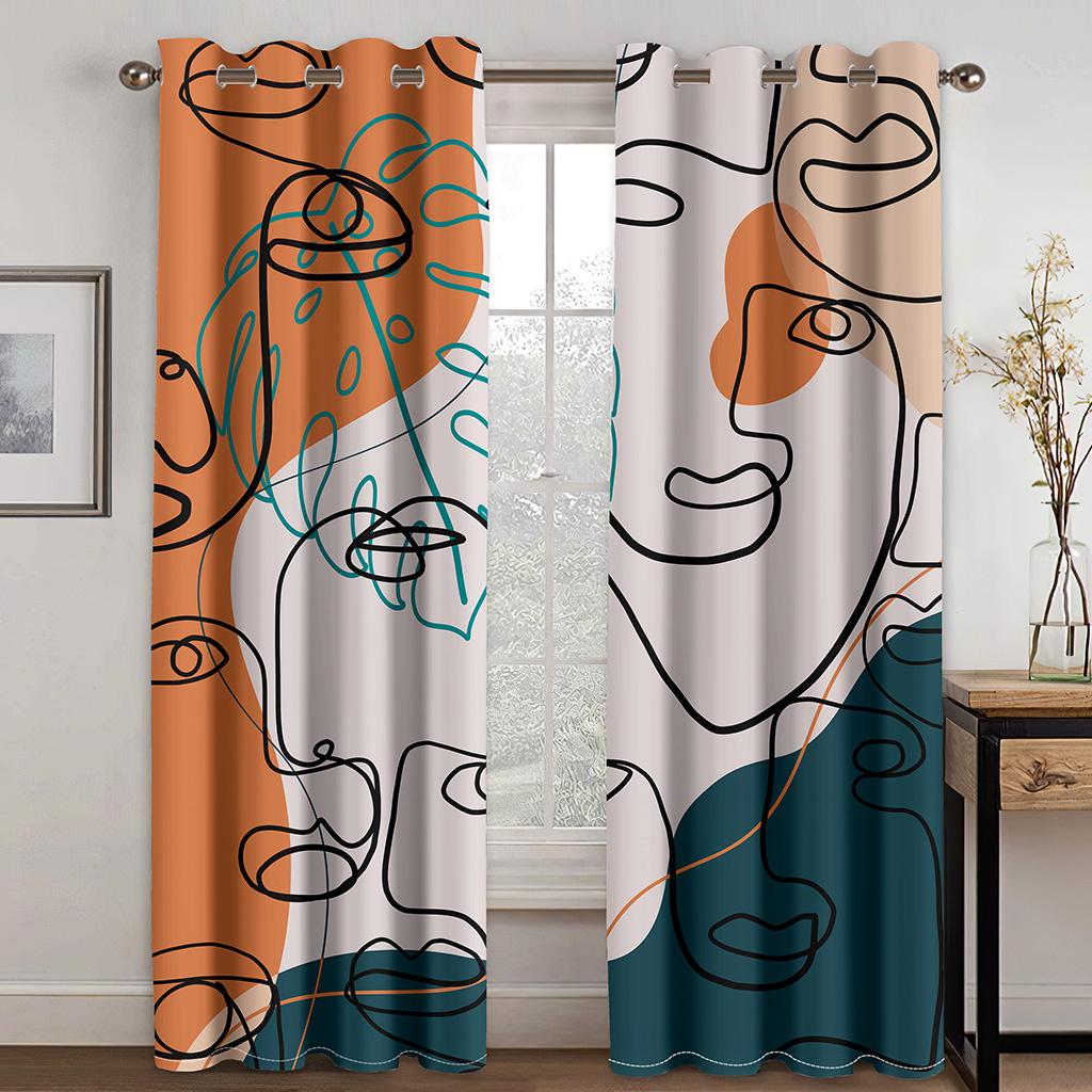 3D Print Polyester Simple Fashion Abstract Face Line Modern Cheap Bedroom Living Room Home Decor Shade Curtain Hooks Grommet