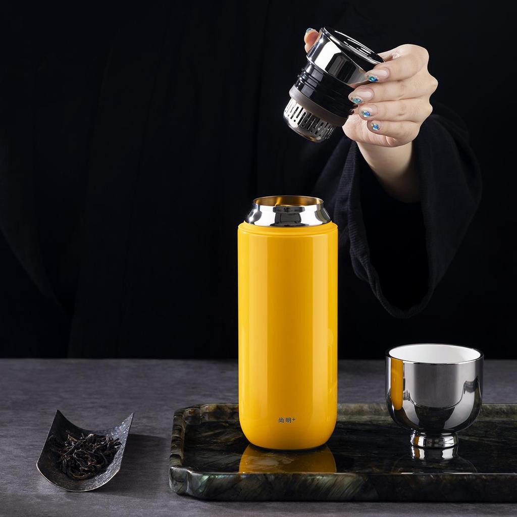 Fashion Titanium Coated Tea Tumbler with Infuser, Portable Thermos Cup 370ml with Gift Box
