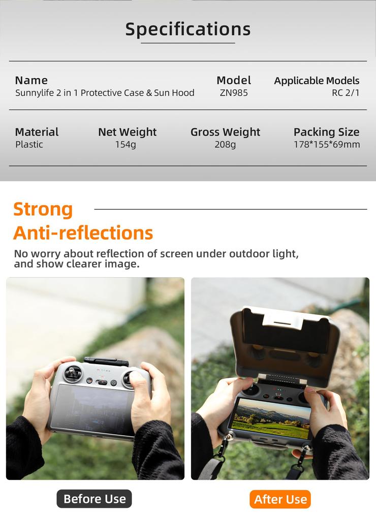 Sun Hood for DJI RC2DJI RCDJI Mini5 Pro Transmitter, Compatible with DJI FLIPMini4ProAIR 3SAIR 3DJI NEOMini 3ProMini 3Mavic 3 ProAIR 2S,