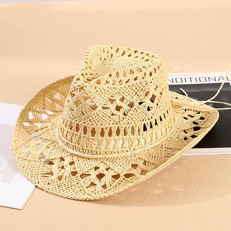 Straw Hat for Women Men Summer Handmade Classic Vintage Hollow Out  Western Curled Wide Brim Sun Hat Fishing Hat Climbing Cap