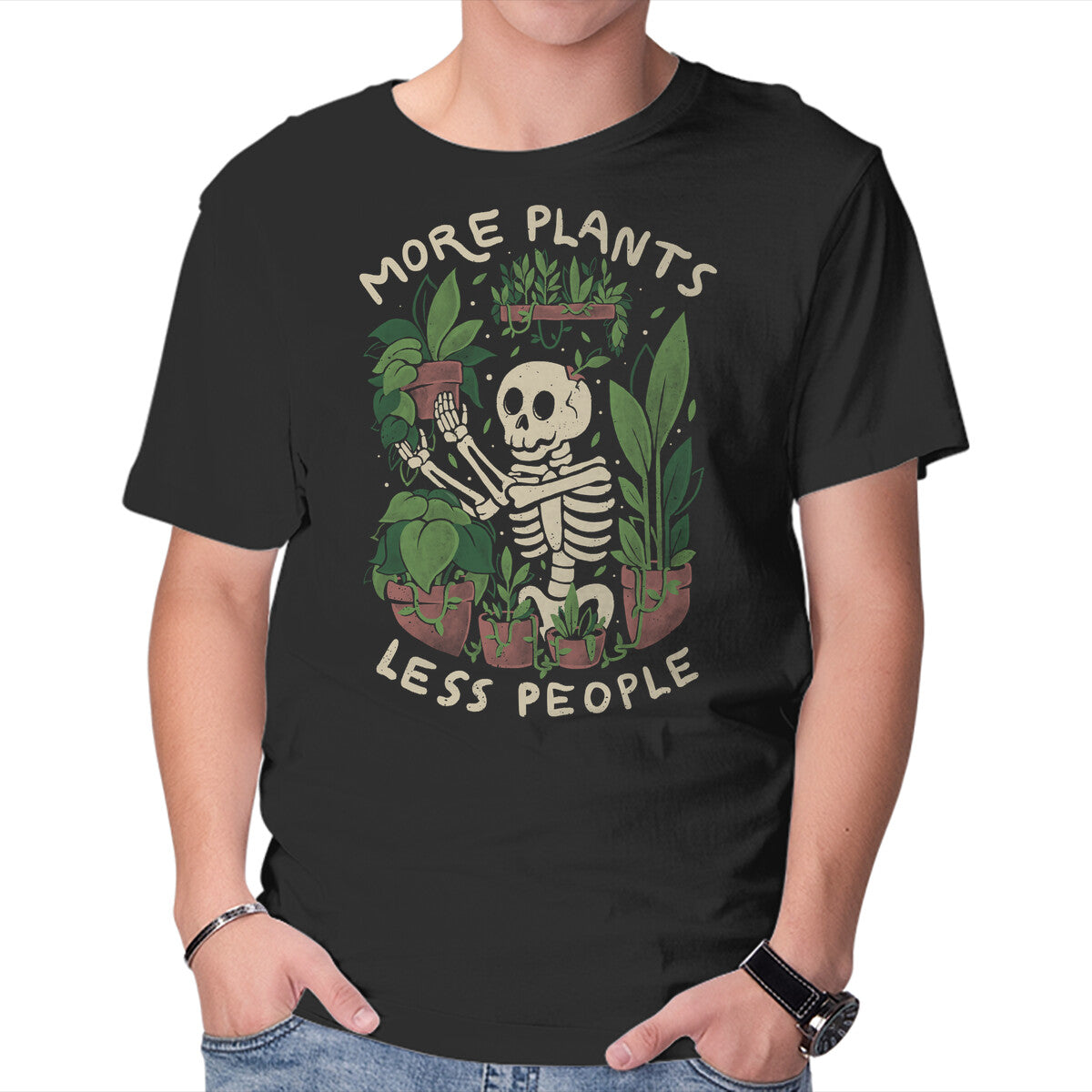 Unisex Crew Neck T-Shirt More Plants Please Graphic Short Sleeve Casual Tee S