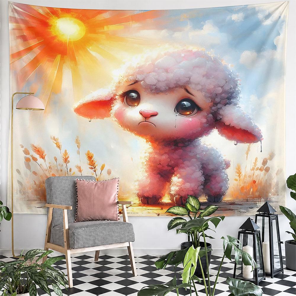 "Sad Lamb Under Bright Sunlight" Pattern Wall Hanging Tapestry Decorative Tapestry Home Decor for Bedroom and Living Room