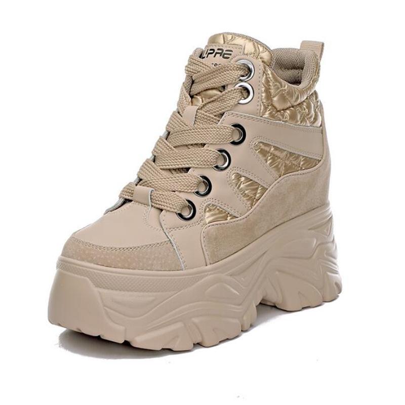 

Women s Ankle Boots Autumn Chunky Shoes Woman Platform Height Increased Sneakers 8CM Thick Sole Wedges Black Boots Winter 34 хаки