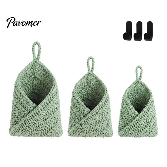 Neutraler Creme-Stil Dekor 3 Stück Hängender Gewebter Baumwollseil Aufbewahrungskorb, Wandmontierter Organizer Boho Küche Obst Hängematte Beutel, Multifunktional
