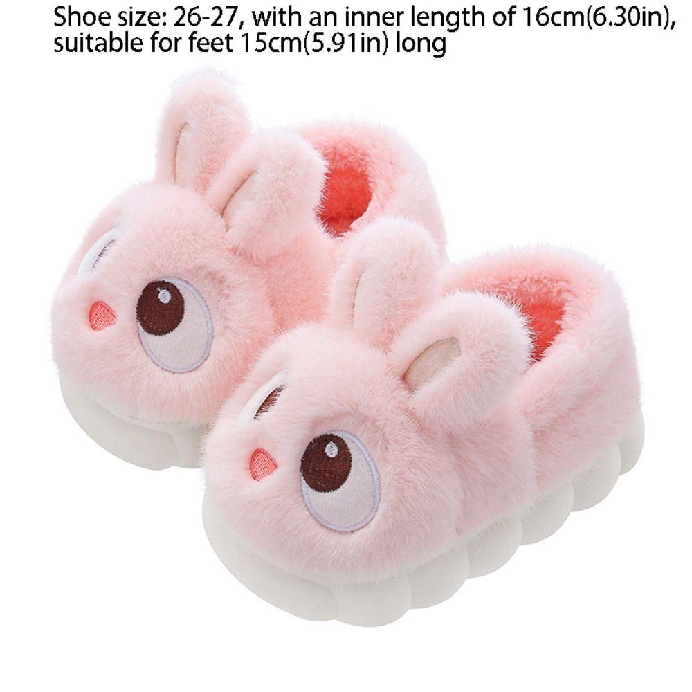Cartoon Design Comfortable Warm Rabbit Slippers Fluffy Anti Slip Children's Slippers Faux Fur Waterproof Cotton Shoes Boys Girls